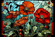 Stained Glass Poppies Design - Generative Ai