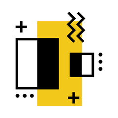 Aufkleber - Modern Black Geometric Shapes in Minimal Style and Basic Form with Yellow Rectangle Vector Composition