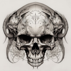 Wall Mural - Line Drawn Evil Skull - Generative AI