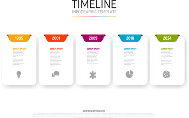 Poster - Light Timeline template with white cards colorful tabs icons and description