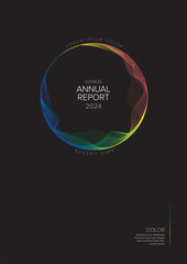 Wall Mural - Annual black paper minimalistic report cover template with colorful circle