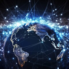 Poster - Internet business communication technology. Earth's global globe network and telecommunications. generative ai