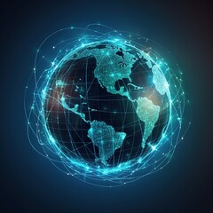 Poster - globe on blue background. global virtual internet world connection of  technology network digital communication and worldwide networking. generative ai