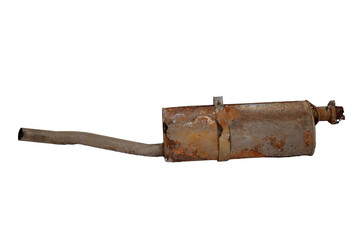 Wall Mural - old rusty car muffler isolated on white background