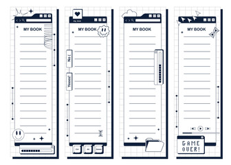 Poster - Bookmark for a book. Pesto for records. an empty form.  The screen of an old retro PC in the y2k style. Black and white.