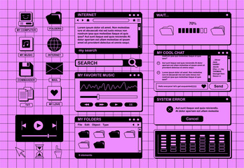 Poster - The screen of an old retro PC in the y2k style. Retro wave and vaporwave background. Bright vintage computer interface