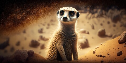 Wall Mural - The Sand and a Meerkat Generative AI