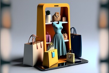 mobile shopping market online fasion online service delivery 3d illustration 8k hd 