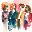 © Stock'd  - group of business women in watercolor isolated on white, made with generative ai