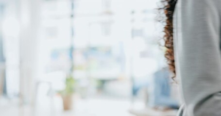 Poster - Walking, phone and hands of business woman in office for social media, networking and website research. Communication, corporate and female worker on smartphone for email, chatting and text message