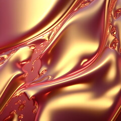Wall Mural - metallic iridescent gold red liquid background created with generative ai	