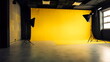 photographic studio yellow backdrop paper roll with lights, nobody, made with generative ai