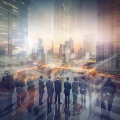 Poster - business meeting with a city office building in the background demonstrates the prosperity of the relationship. generative ai