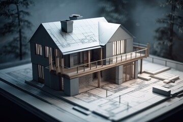 Aufkleber - Architecture 3D and blueprints representation, generative ai