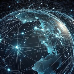 Poster - World map with globe. Best Internet Concept of global business from concepts. generative ai