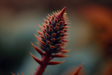 Wall Mural - A close-up of the plant's spike on the crimson stalk. Generative AI