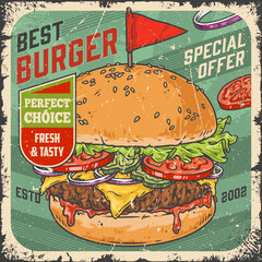 Poster - Best burger vintage flyer colorful