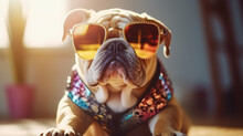 The Adorable Puppy In Spring-Colored Glasses: A Spring-Inspired Abstract Clip-Art Delight. AI Generated Art. Copyspace, Background, Wallpaper. Spring And Summer Vibes. Colourfull Animals.
