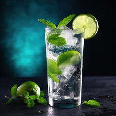 Wall Mural - mojito cocktail with lime and mint. generative ai