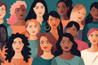 © ADDICTIVE STOCK - Generative AI cartoon illustration of group portrait of multiethnic young women standing together and looking at camera