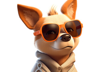 Wall Mural - Funny cartoon dog with sunglasses isolated on white background, Generative AI