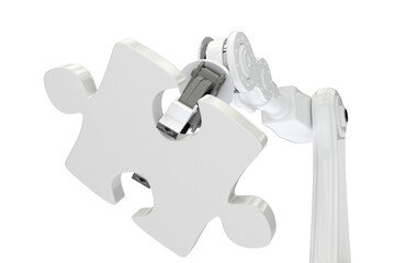 Poster - Vector image of machine holding jigsaw puzzle