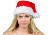Blonde with bare shoulders in santa hat