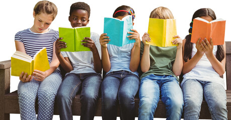 Sticker - Children reading books at park