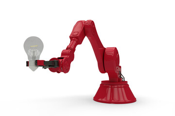 Canvas Print - Illustrative image of red robotic arm holding light bulb