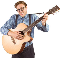 Wall Mural - Geeky hipster playing the guitar 