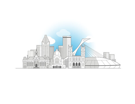 Montreal cityscape line art style illustration