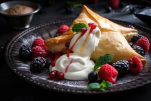 Decadent Samsa, Filled With Cream And Topped With Berries, Created With Generative Ai