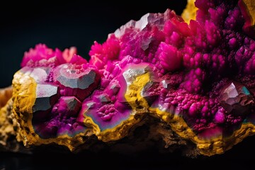 Wall Mural - Abstract Gem Mineralogy Captured in Stunning Magenta and Yellow Hues: Explore the Unique Texture and Material of Isolated Stones and Dust. Generative AI