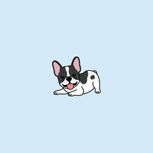 Cute French Bulldog Puppy Lying Down Cartoon, Vector Illustration