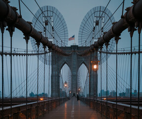  New York city view on Brooklyn Bridge at night