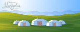 Fototapeta  - Mongolian yurts on green steppes background.