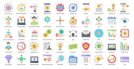 financial services flat icons banking finance icon set in color style 50 vector icons