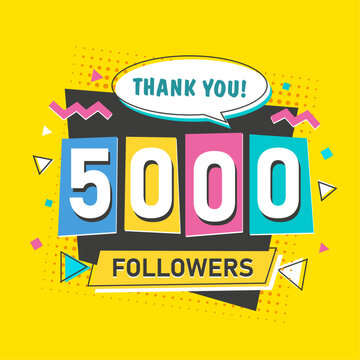 5000 followers blogger and subscriber banner in 2000s retro style with numbers on yellow background
