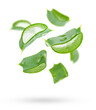 © Tania - Aloe vera slices flying composition on white background. Skin care concept