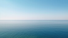 Tranquil Minimalist Landscape With A Smooth Blue Sea Surface With Calm Waters With A Horizon And Clear Skies. Simple Beautiful Natural Calm Background. Generative AI.
