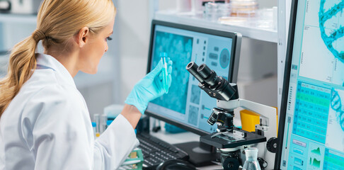 professional scientist working on a vaccine in a modern scientific research laboratory. genetic engi