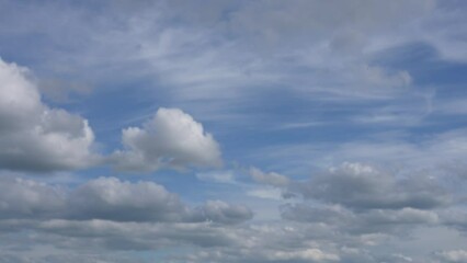 Wall Mural - blurred 4k stock video time lapse of defocused blurry beautiful sunny clear blue sky with white peac