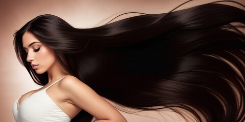 Wall Mural - Beautiful brunette woman with long hair, generative ai image, beauty, fashion