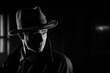 © alexkoral - portrait of male mafia spy detective in a hat in style of noir films. Generative AI