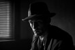 © alexkoral - man is mafia spy detective in hat in style of noir films. Generative AI