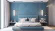 a modern bedroom interior in blue color, generative ai
