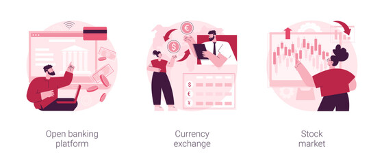 Poster - financial system abstract concept vector illustration set. open banking platform, currency exchange,