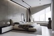 sleek and futuristic bedroom with minimalist design, monochromatic palette, and sleek accents, created with generative ai