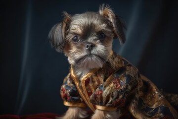 Wall Mural - a small dog dressed in a kimono, generative AI