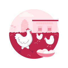 Poster - Free run chicken and eggs abstract concept vector illustration. Cage free eggs, organic food, rich nutrient diet, happy chickens, food labeling, organic certification standard abstract metaphor.